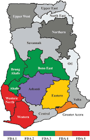 Administrative map of Ghana and its sixteen different ...