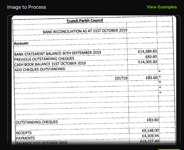 Screenshot of Example from nvidia showing document from a Parish with details that are written on a white page. On the page is a form with text