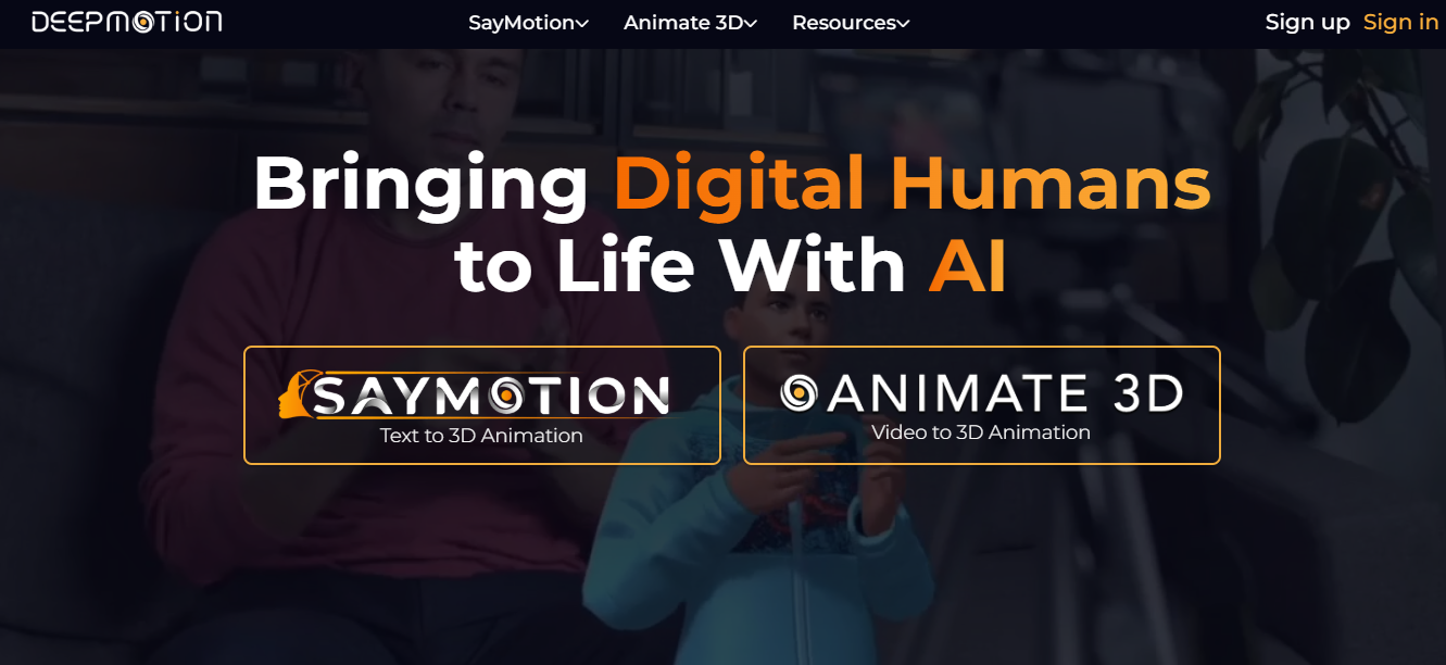 Screen shot of Deep motion home page