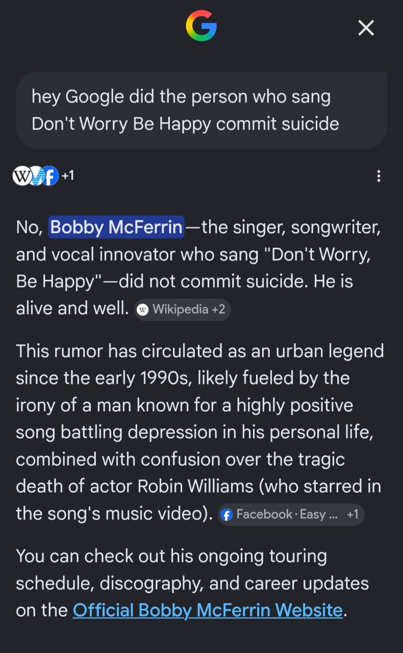 Did the  person who sang Don't Worry Be Happy commit suicide?