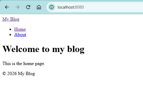 Screenshot of the Eleventy starter site with menu showing Home and About