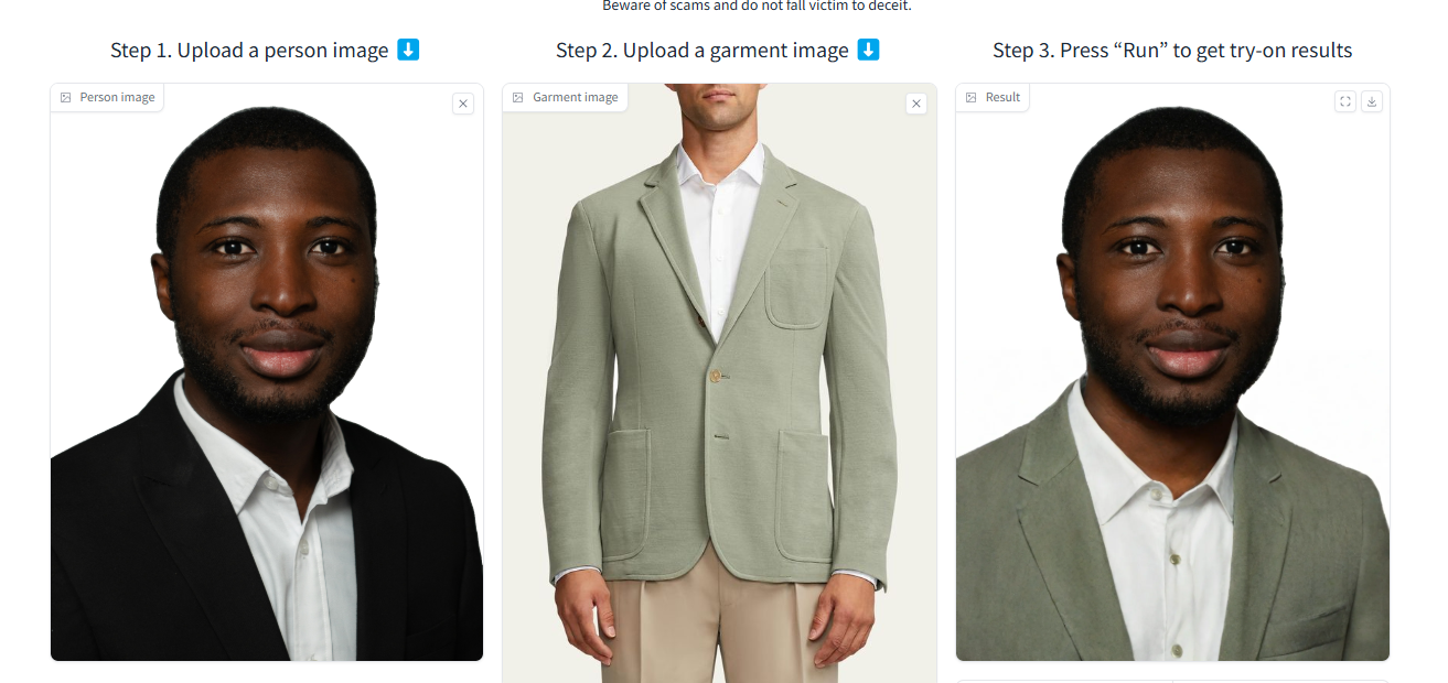 Richard doing a suit swap with Kolors virtual try-on