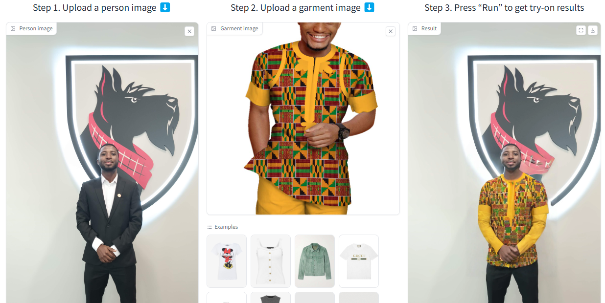 Richard using virtual try-on with a yellow African design