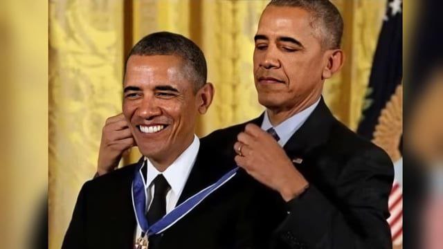 Obama giving an award to Obama meme
