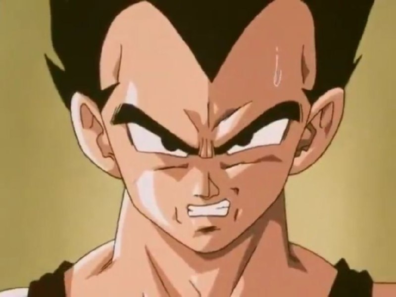 Vegeta and his McDonald's hairline looking fierce yet stressed