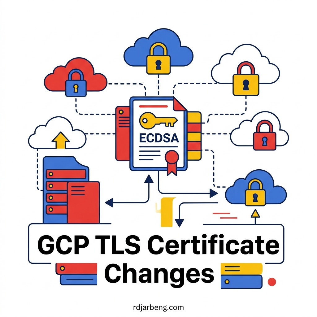 A flat vector illustration of an ECDSA digital certificate being authenticated in a cloud environment