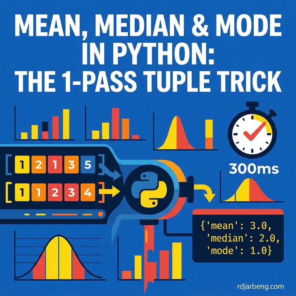 Coding the Mean, Median and Mode in Python by rdjarbeng for rdjarbeng.com cover image