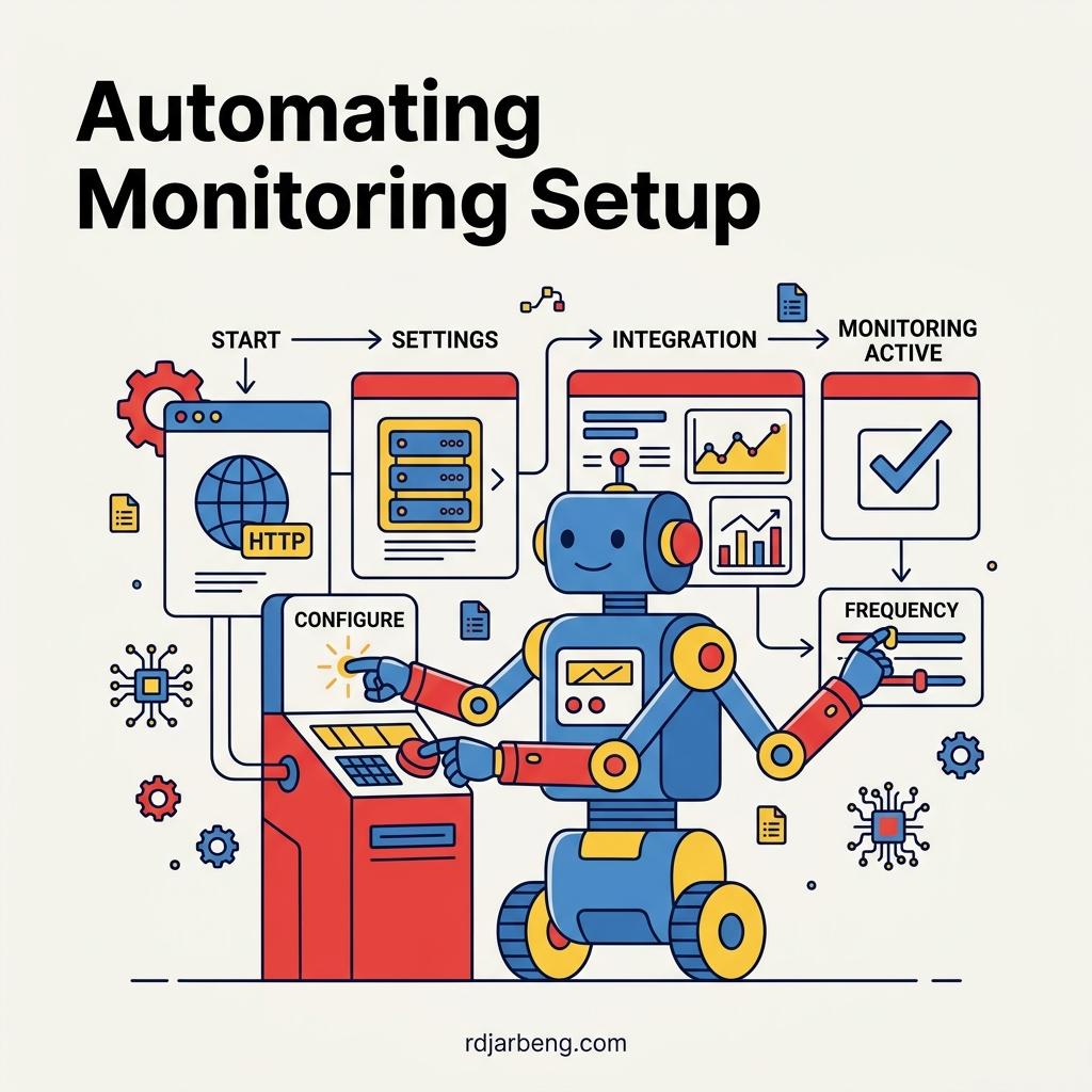 Flat vector illustration of a robot automating website monitoring
