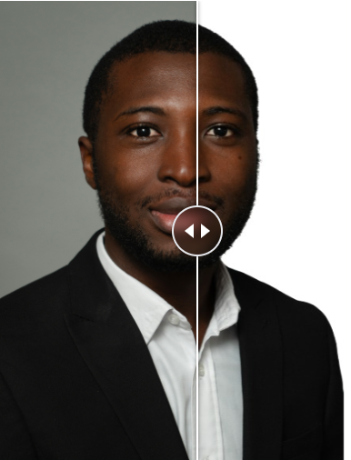 White background versus gray background image comparison for Richard Djarbeng