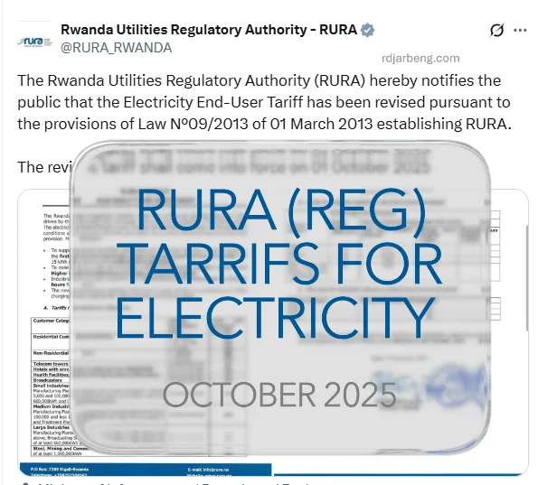 RURA Announces Revised Electricity End-User Tariffs Effective October 2025