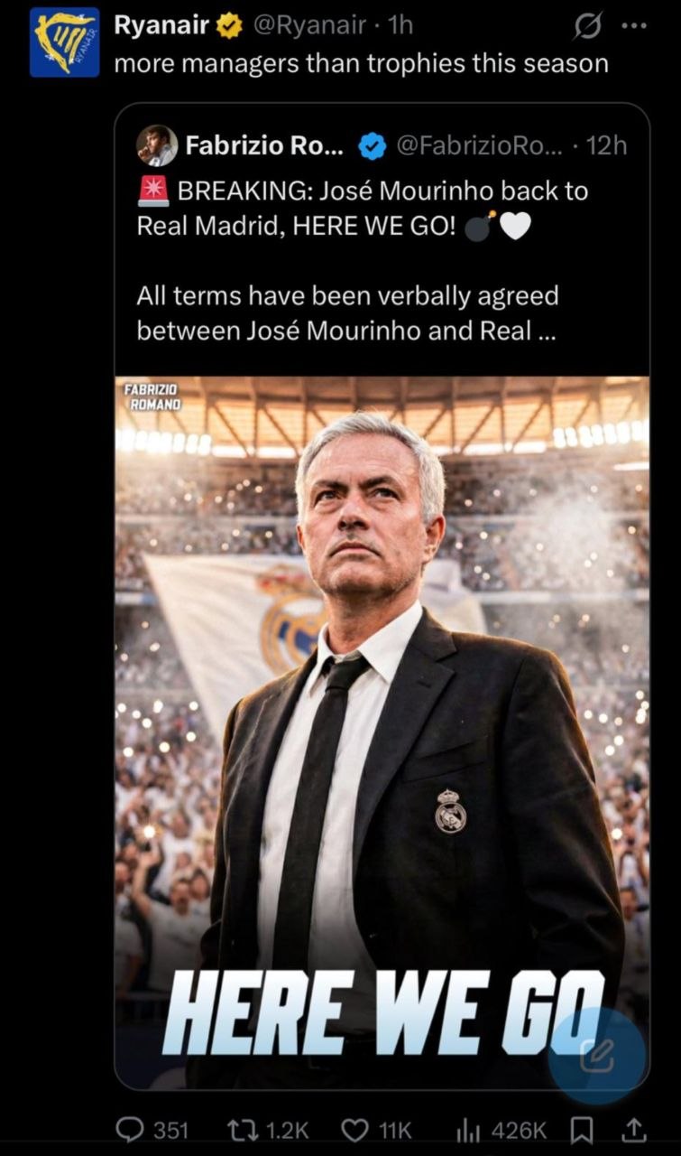 Jose Mourinho to Real Madrid- Ryanair replies savagely