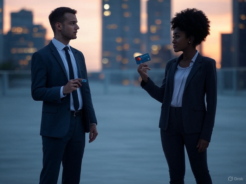 Image for the post that shows two people with visa and MasterCard cards between them
