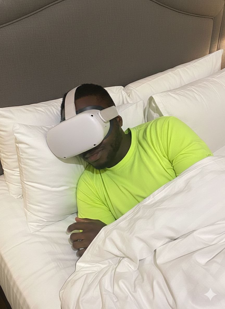 VR headset whilst sleeping - modeled by Richard Djarbeng
